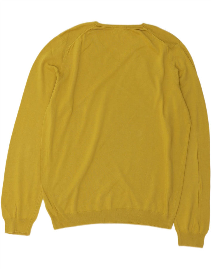 Massimo Dutti Maglione da uomo con scollo a V grande in cotone giallo