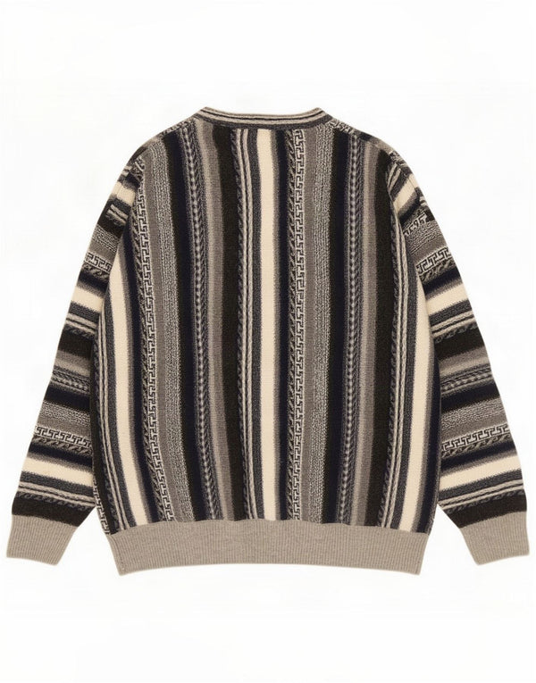 Sevres Mens V-Neck Jumper Sweater IT 50 Medium Multicoloured Striped
