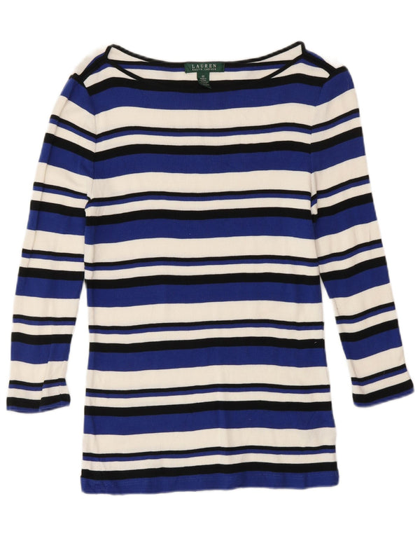 Top da donna Ralph Lauren manica 3/4 UK 12 cotone a righe blu medio