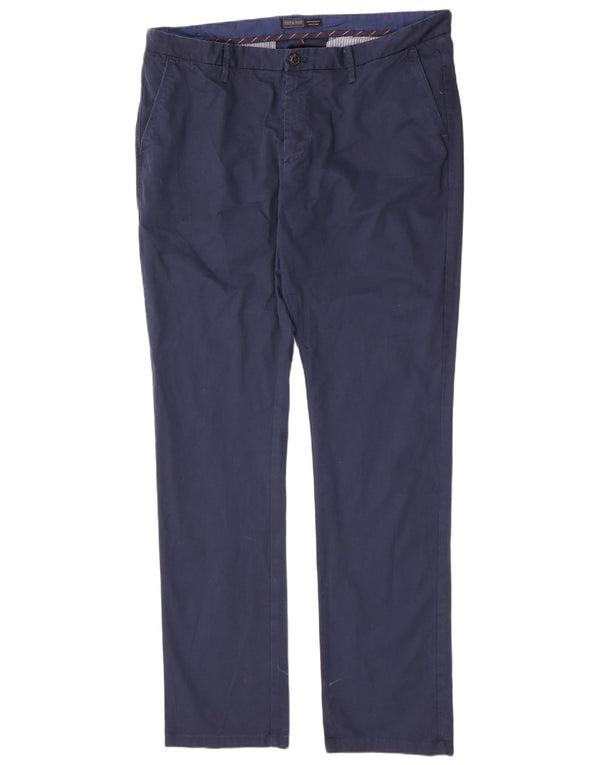 Zara Mens Straight Chino Trousers EU 48 XL W38 L34 Navy Blue Cotton