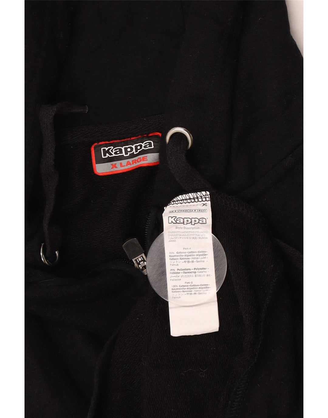 Felpa con cappuccio e zip Kappa da uomo XL in cotone nero