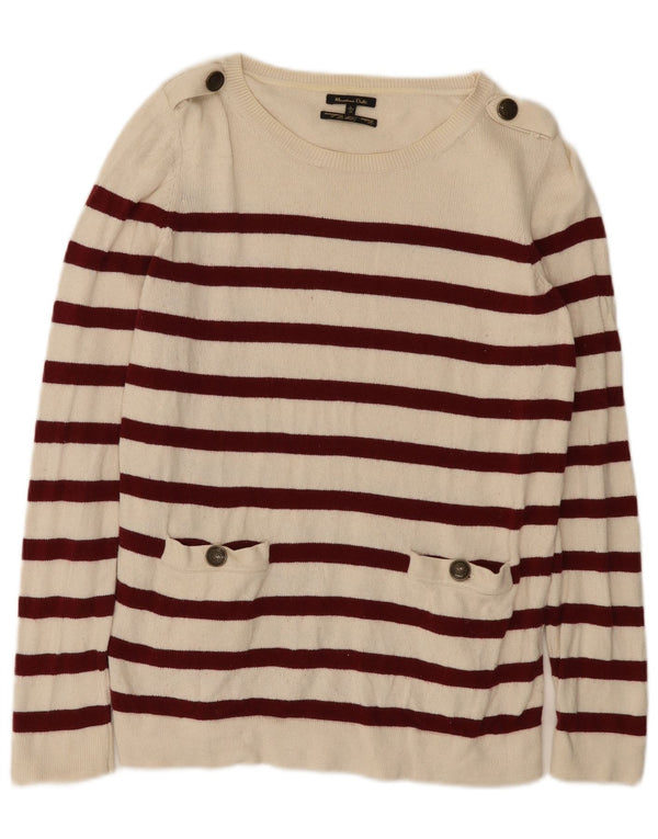 Massimo Dutti Maglione da donna con scollo a barchetta UK 16 Large White Striped