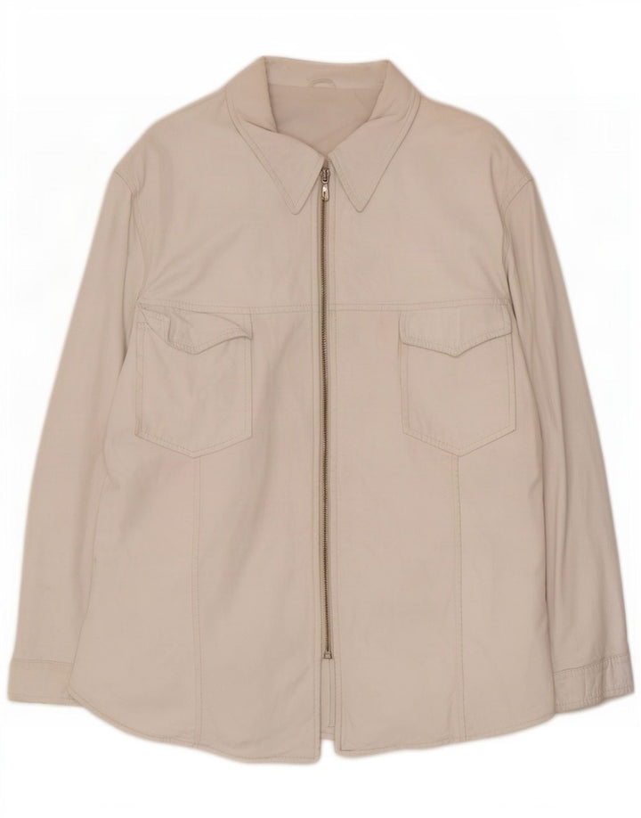Camicia overshirt in pelle da donna vintage IT 46 grande bianca