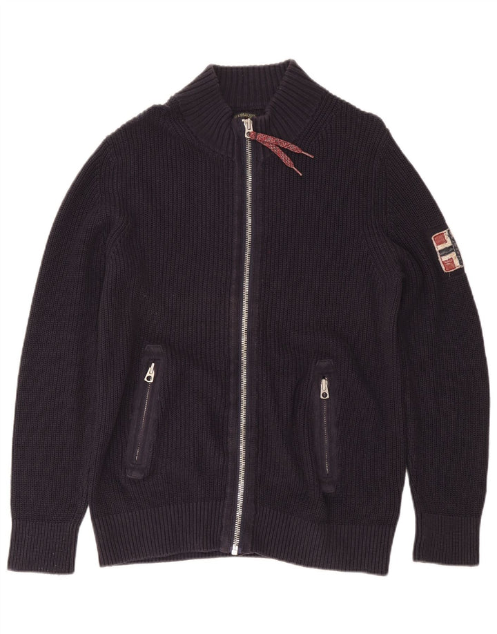 Maglione cardigan geografico da uomo NAPAPIJRI grande cotone blu navy