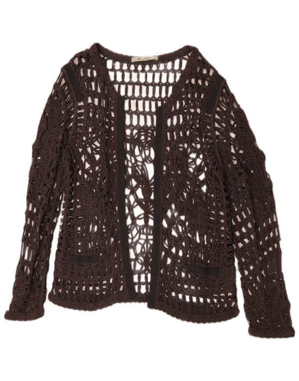 MONARI Top trasparente da donna a maniche lunghe all'uncinetto UK 14 Large Grigio