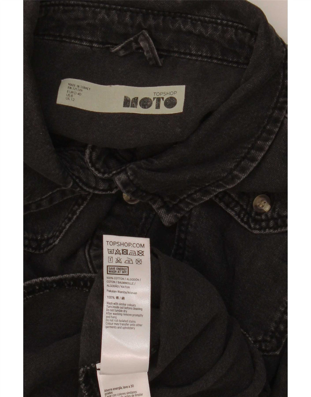 Camicia di jeans da donna Topshop UK 12 cotone nero medio