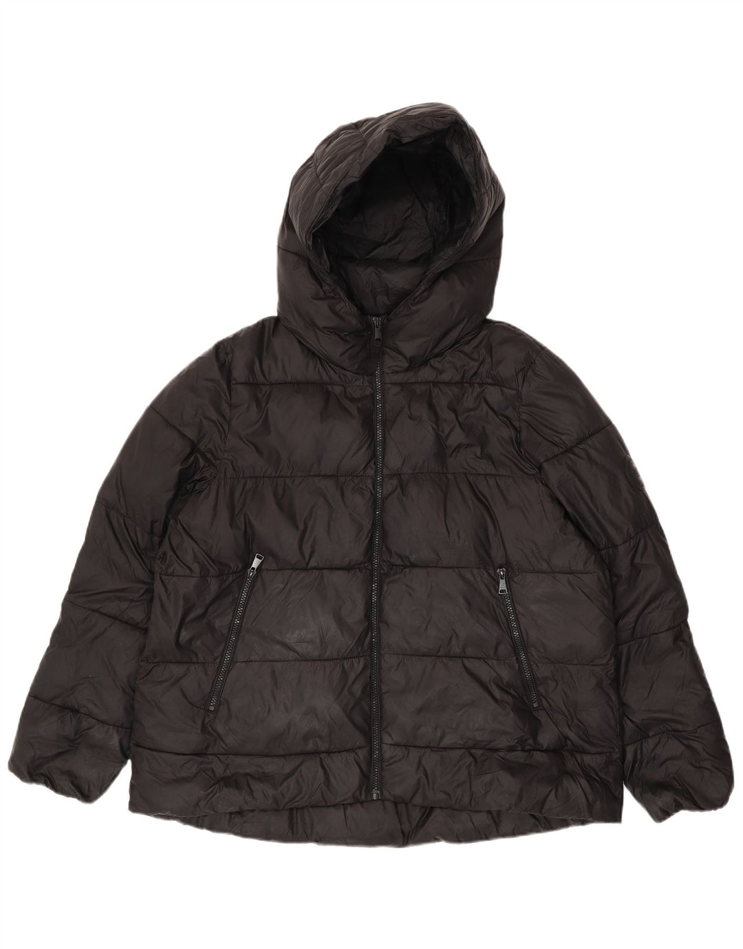 Giacca imbottita con cappuccio da donna Zara UK 16 grande poliestere nero