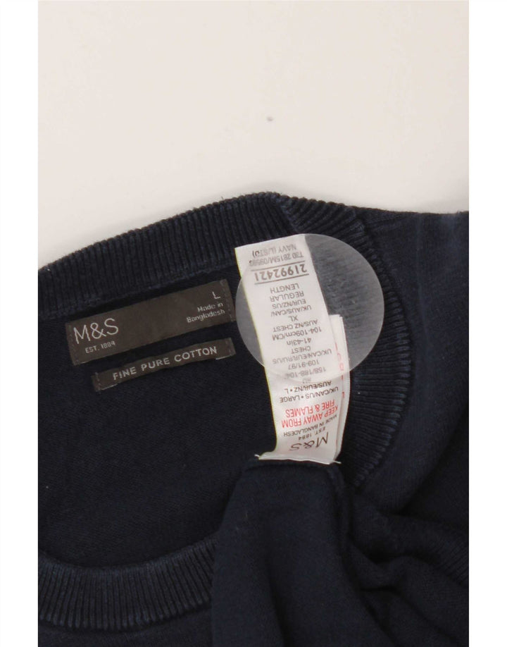 Maglione maglione girocollo da uomo Marks & Spencer grande cotone blu navy