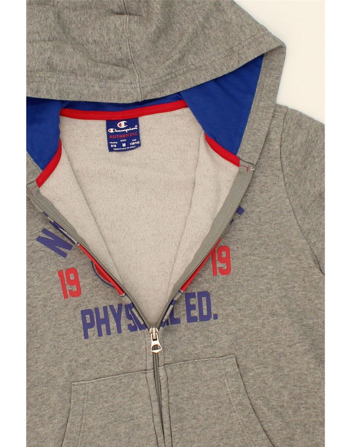 CHAMPION Boys Graphic Zip Hoodie Sweater 9-10 Years Medium Grey Cotton Vintage Champion and Second-Hand Champion from Messina Hembry 