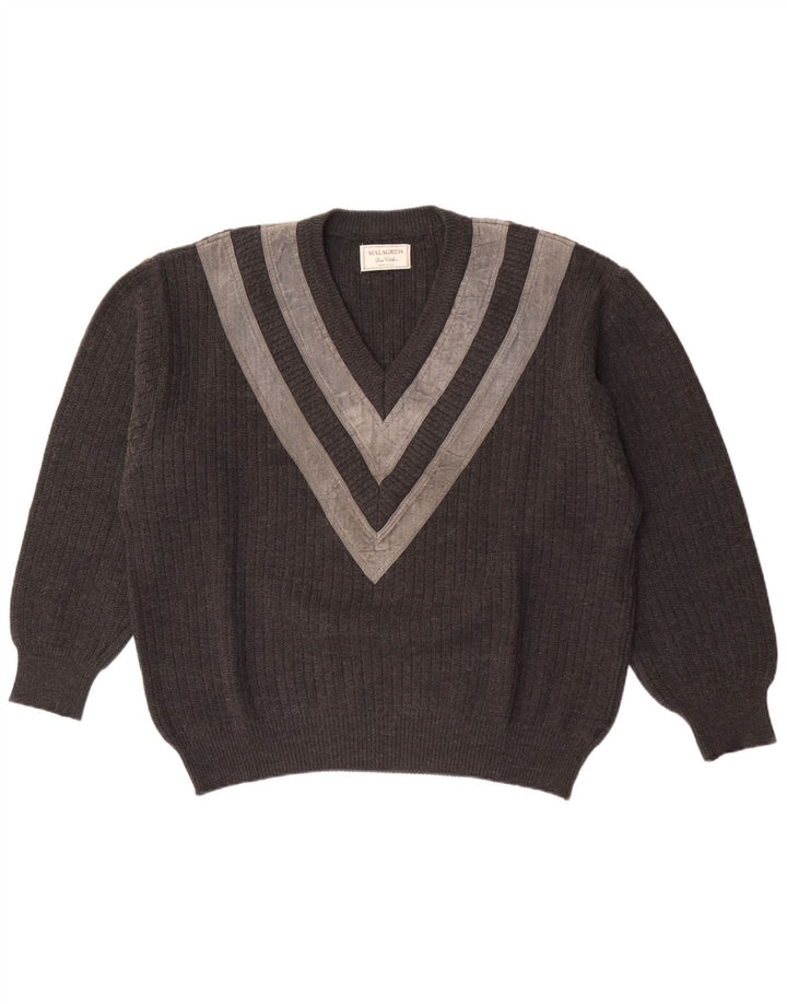 Malagrida Maglione da uomo con scollo a V XL a righe grigie