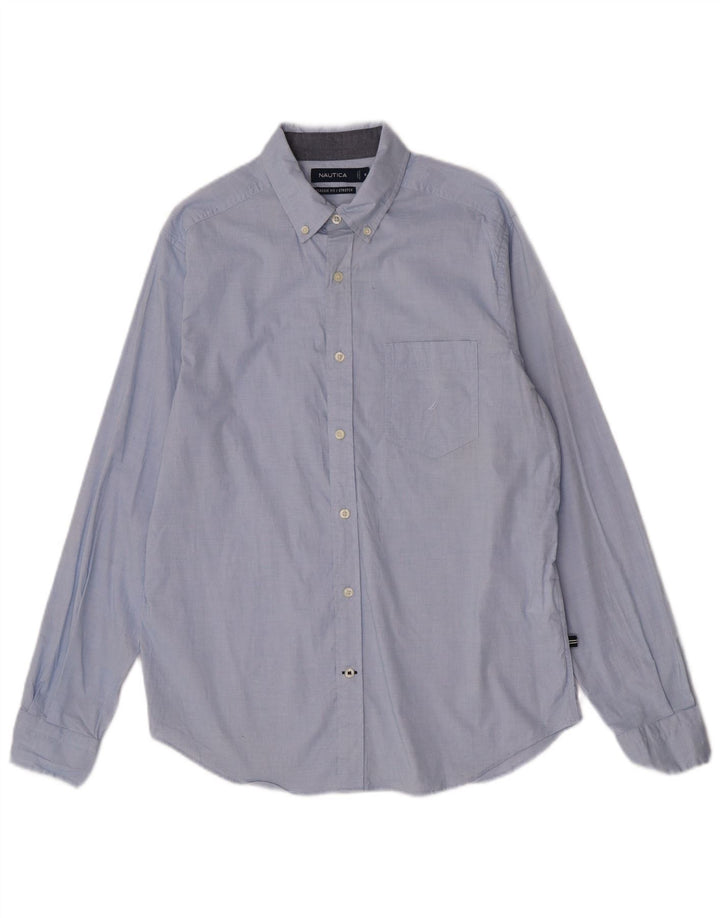 Camicia da uomo Classic Fit Nautica in cotone blu medio
