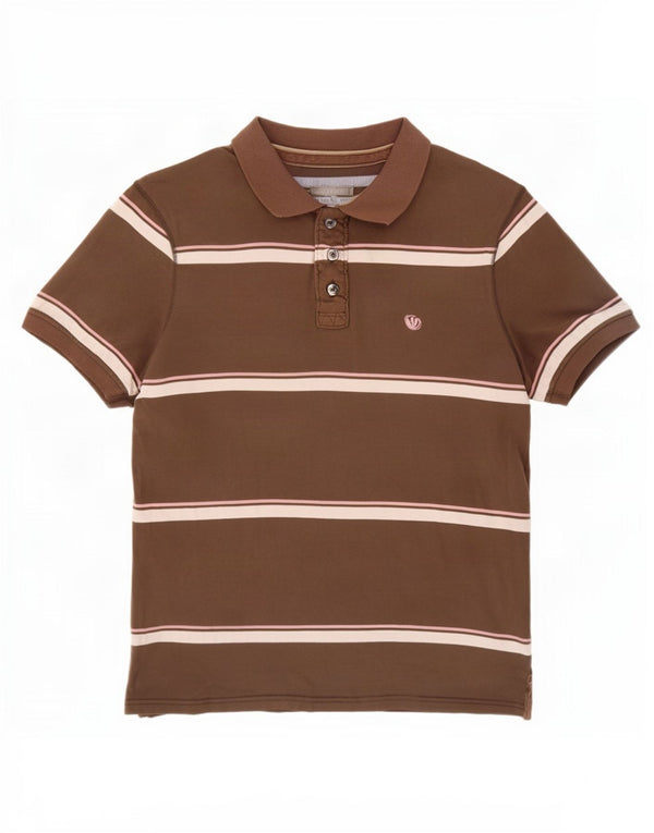 Polo da uomo Fat Face in cotone a righe marrone medio