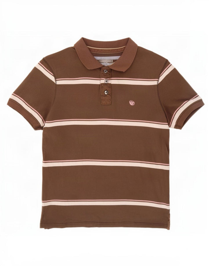 Polo da uomo Fat Face in cotone a righe marrone medio