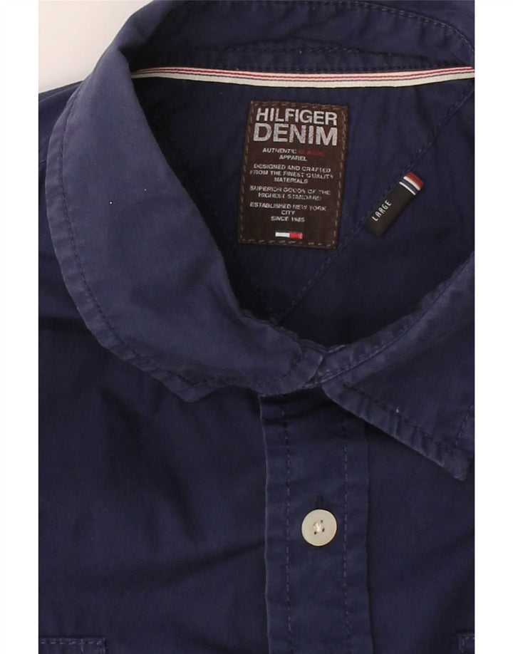 TOMMY HILFIGER Mens Military Shirt Large Navy Blue Cotton Vintage Tommy Hilfiger and Second-Hand Tommy Hilfiger from Messina Hembry 