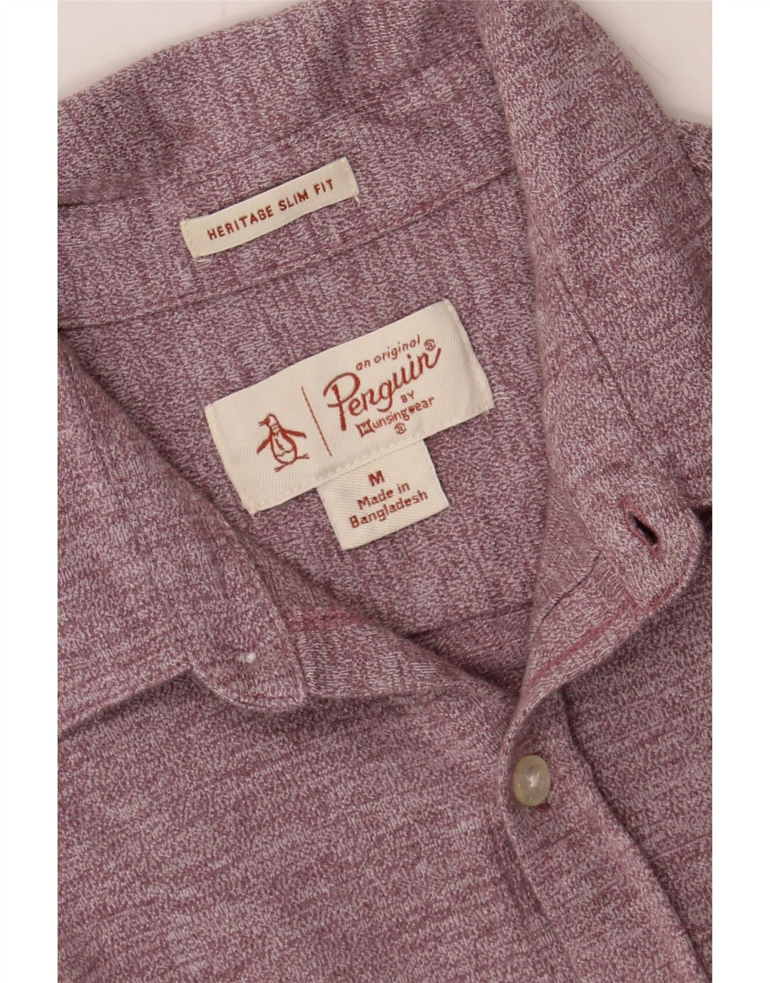 PENGUIN Mens Slim Fit Shirt Medium Maroon Flecked Vintage Penguin and Second-Hand Penguin from Messina Hembry 