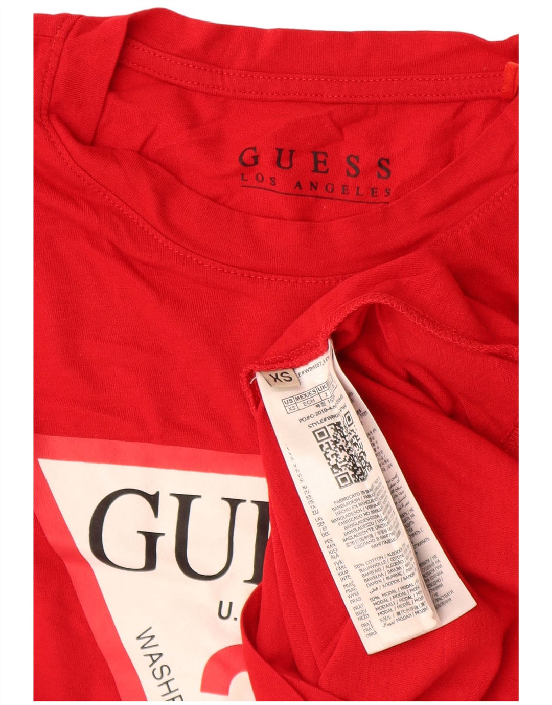 Guess T-shirt grafica da donna Top UK 2 2XS Rosso Cotone