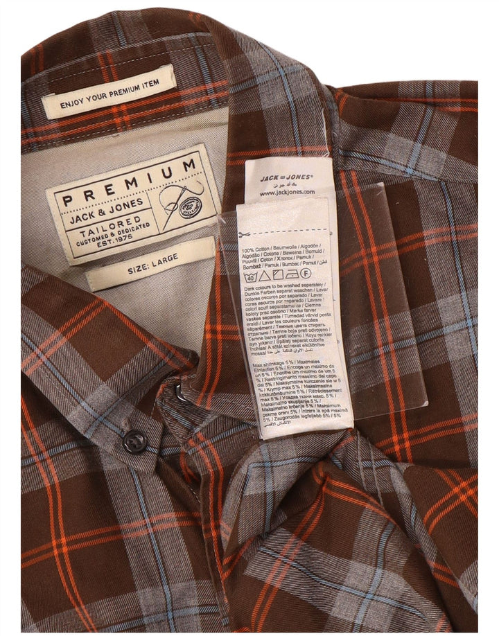 Camicia sartoriale da uomo Jack & Jones, cotone a quadri marroni grandi