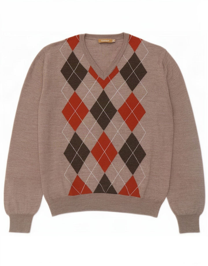 Conbipel Maglione da uomo con scollo a V XL Grigio Argyle/Lana diamante
