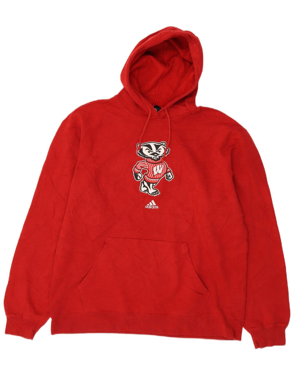 Felpa con cappuccio grafica Adidas Wisconsin Badgers da uomo XL in cotone rosso