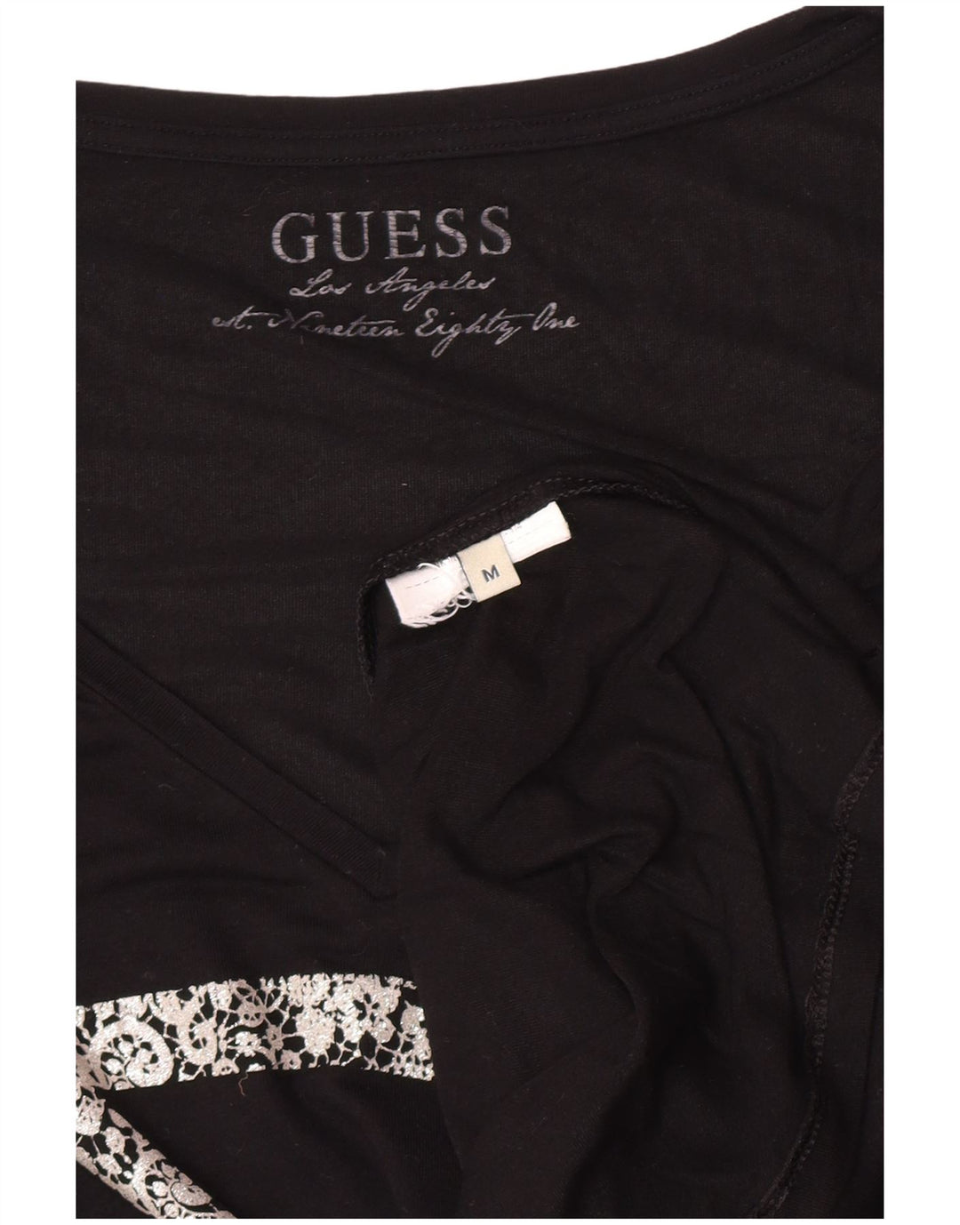 Guess Maglietta grafica da donna a maniche lunghe UK 12 Medium Nera