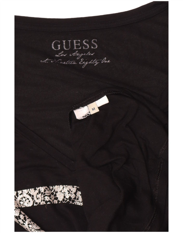 Guess Maglietta grafica da donna a maniche lunghe UK 12 Medium Nera