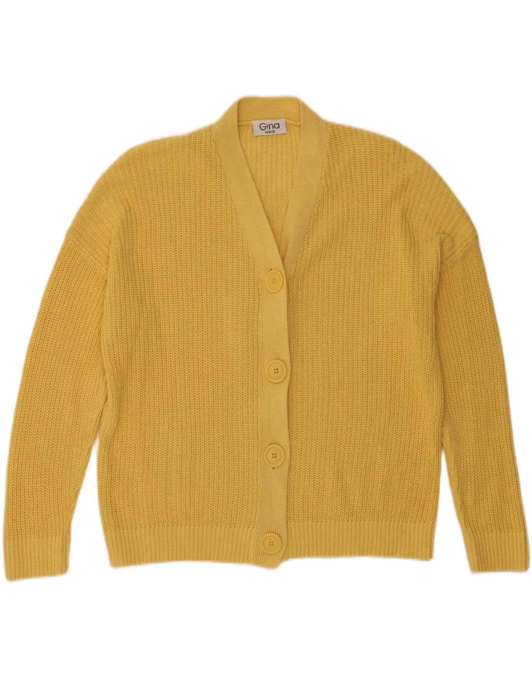 VINTAGE Womens Oversized Cardigan Sweater EU 38/40 Medium Yellow Cotton Vintage Vintage and Second-Hand Vintage from Messina Hembry 