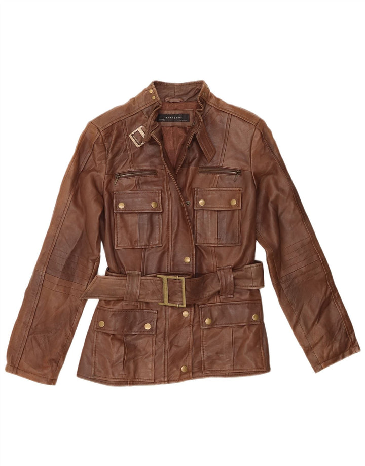 Giacca in pelle da donna Zara UK 14 grande in pelle marrone