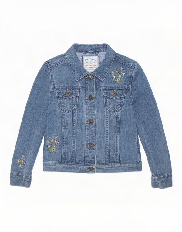 Giacca di jeans per ragazze Fat Face 7-8 anni in cotone floreale blu