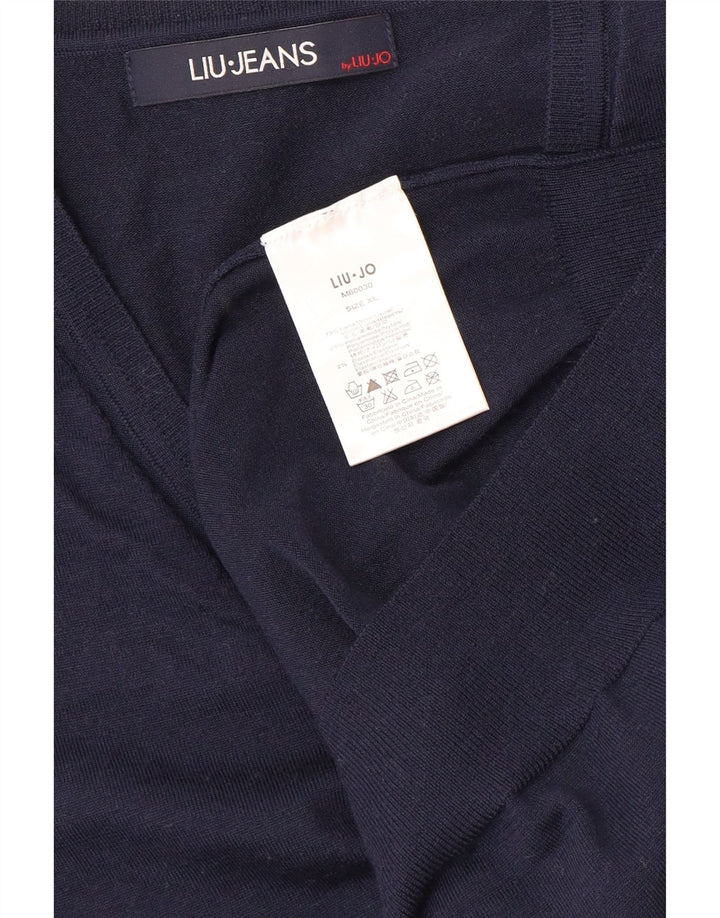 LIU JO Maglione da donna con scollo a V UK 18 XL Lana blu navy