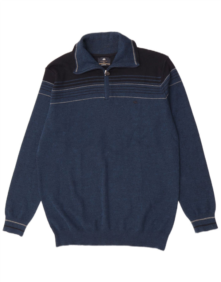 Maglione da uomo con zip e collo Il Granchio Lana color block medio blu navy