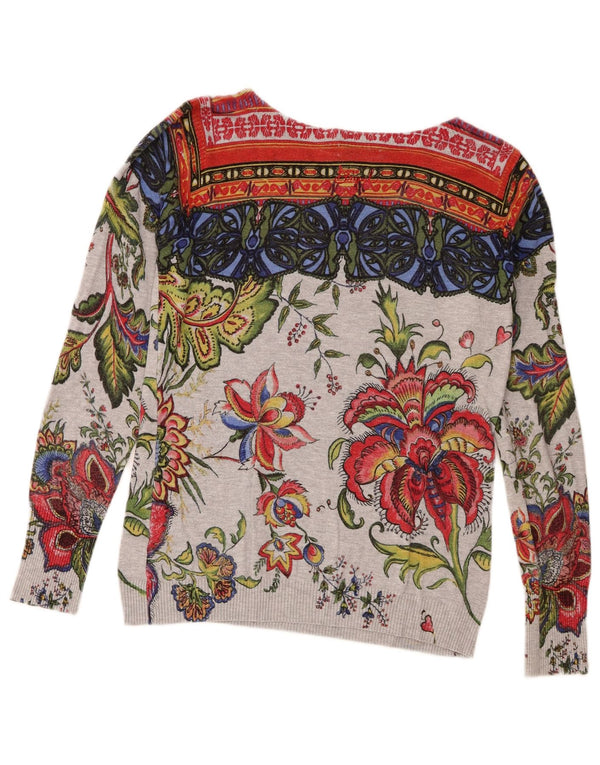 Desigual maglione da donna con scollo a barca con grafica UK 14 grande grigio floreale