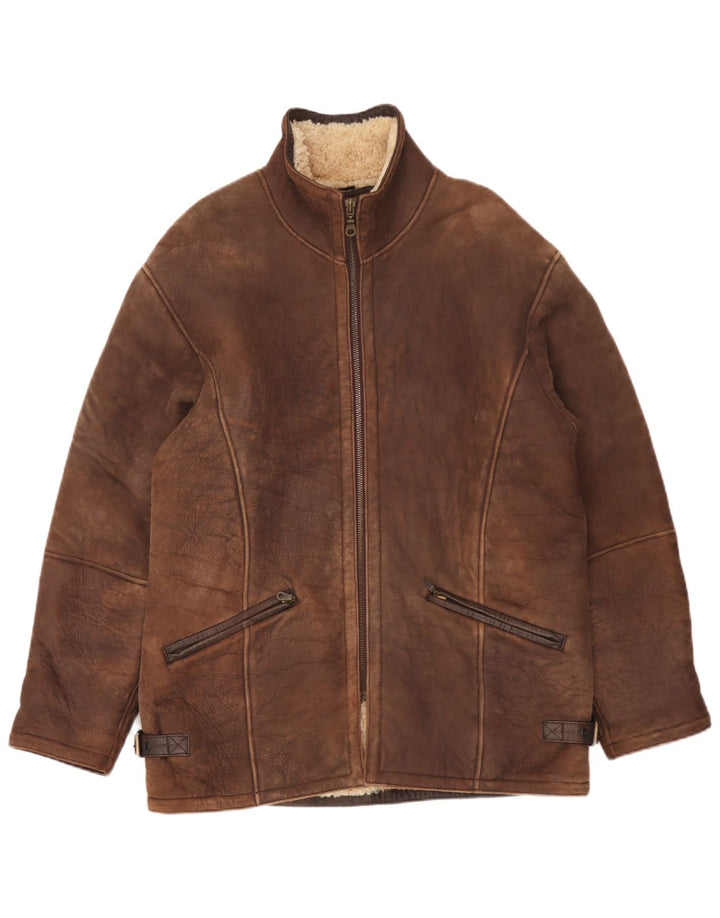 Giacca in shearling vintage da uomo vestibilità ampia UK 36 piccola marrone