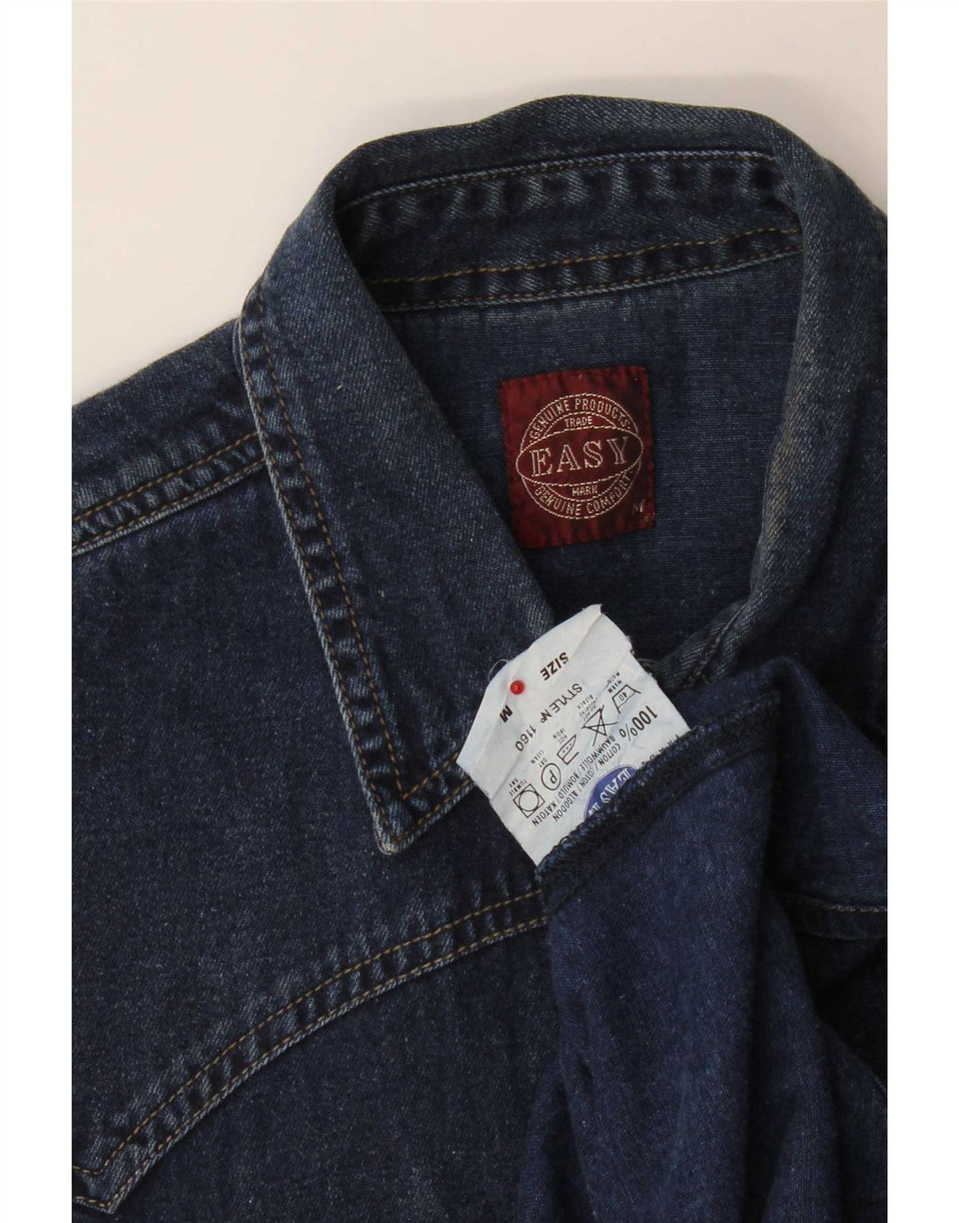 Camicia di jeans da uomo facile in cotone blu navy medio