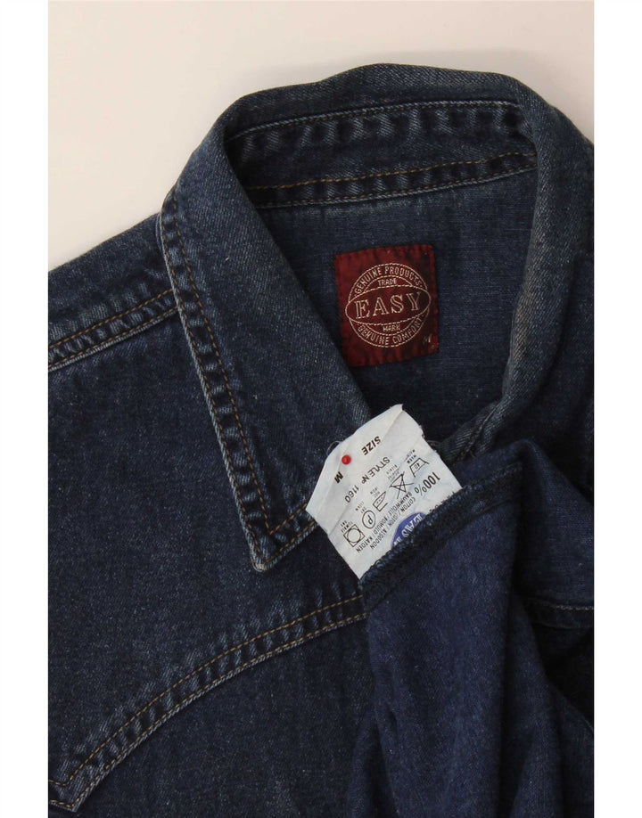Camicia di jeans da uomo facile in cotone blu navy medio