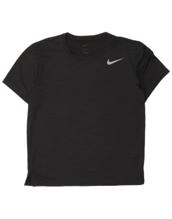T-shirt Nike da uomo Dri Fit, top in poliestere chiazzato nero medio