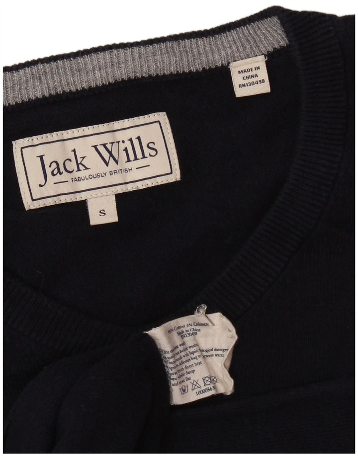 JACK WILLS Maglione da uomo con scollo a V piccolo in cotone blu navy