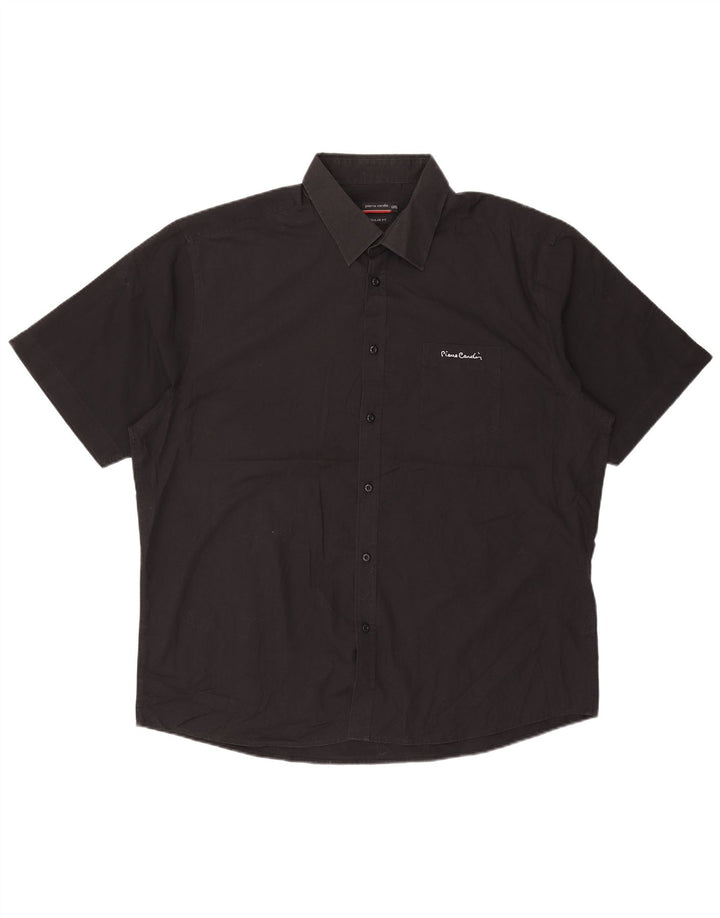 Camicia da uomo a maniche corte vestibilità regolare Pierre Cardin 3XL poliestere nero