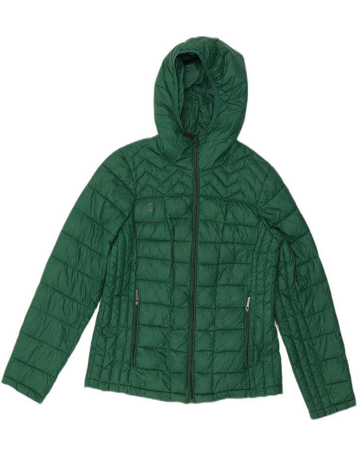 Giacca imbottita con cappuccio da donna Michael Kors UK 14 Nylon verde medio