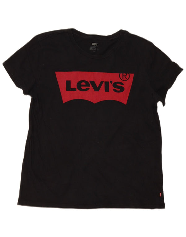 T-shirt grafica da donna Levi's Top UK 16 grande cotone nero