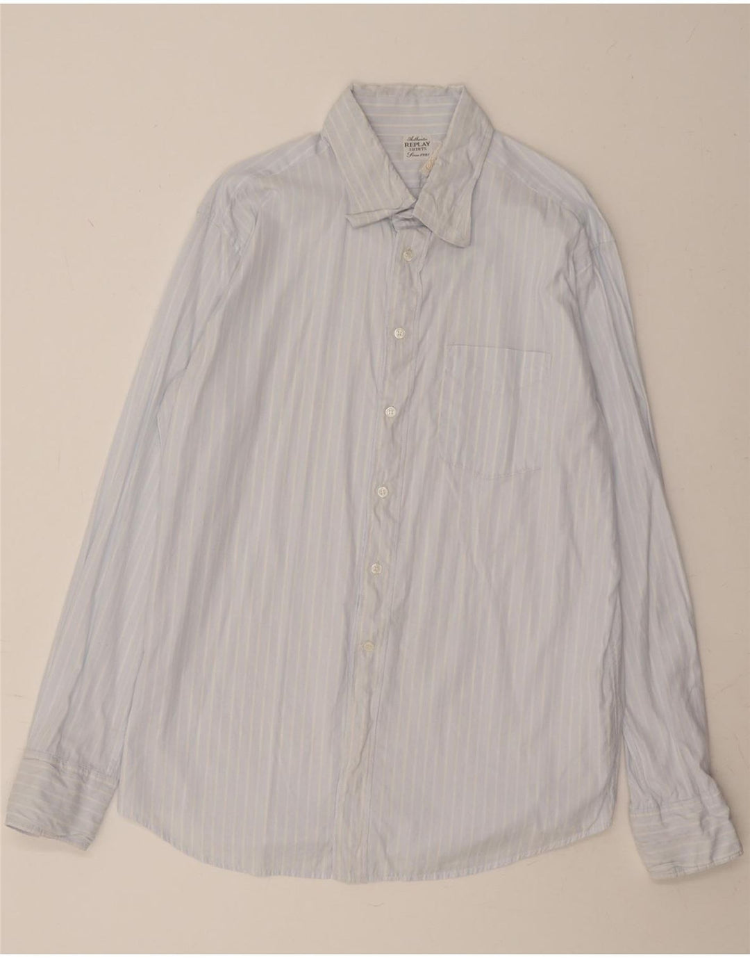 REPLAY Mens Shirt 2XL Blue Striped Cotton Vintage Replay and Second-Hand Replay from Messina Hembry 