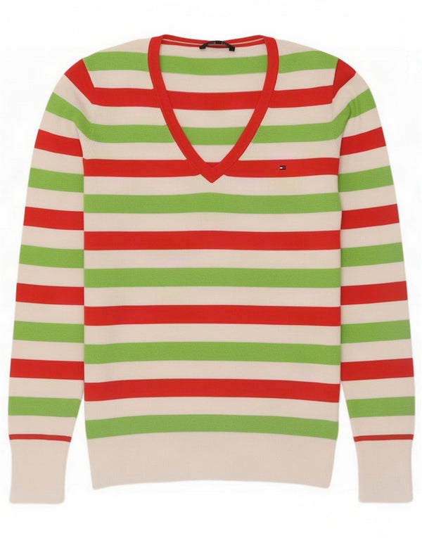 Tommy Hilfiger Maglione da donna con scollo a V UK 10 Small Multicolor