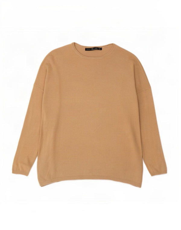 Maglione girocollo oversize da donna Zara UK 10 piccolo cotone beige