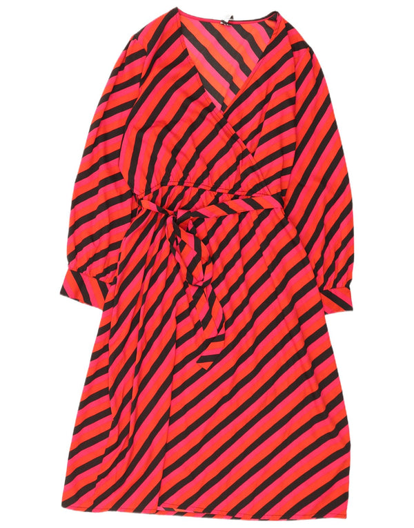 Abito lungo da donna vintage a maniche lunghe UK 18 XL Poliestere a righe rosse