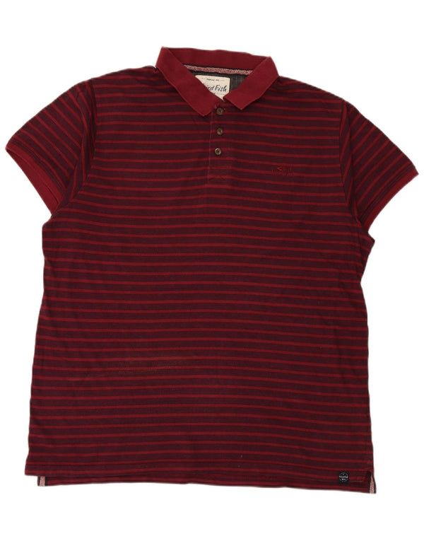 WEIRD FISH Mens Polo Shirt XL Burgundy Striped Cotton