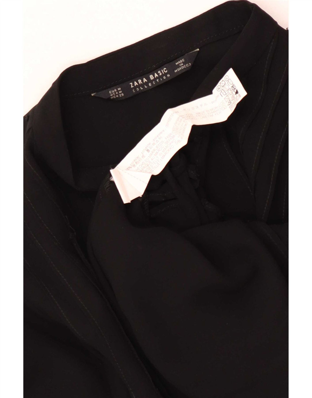 Zara Donna Camicia Oversize con Cravatta sul Davanti Camicetta UK 14 Media Nera Maculata