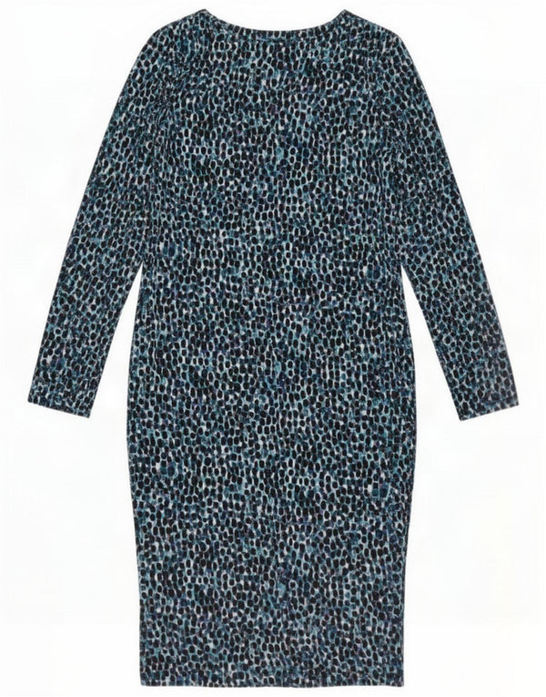 Marks & Spencer Abito tubino a maniche lunghe da donna UK 10 piccolo blu poliestere