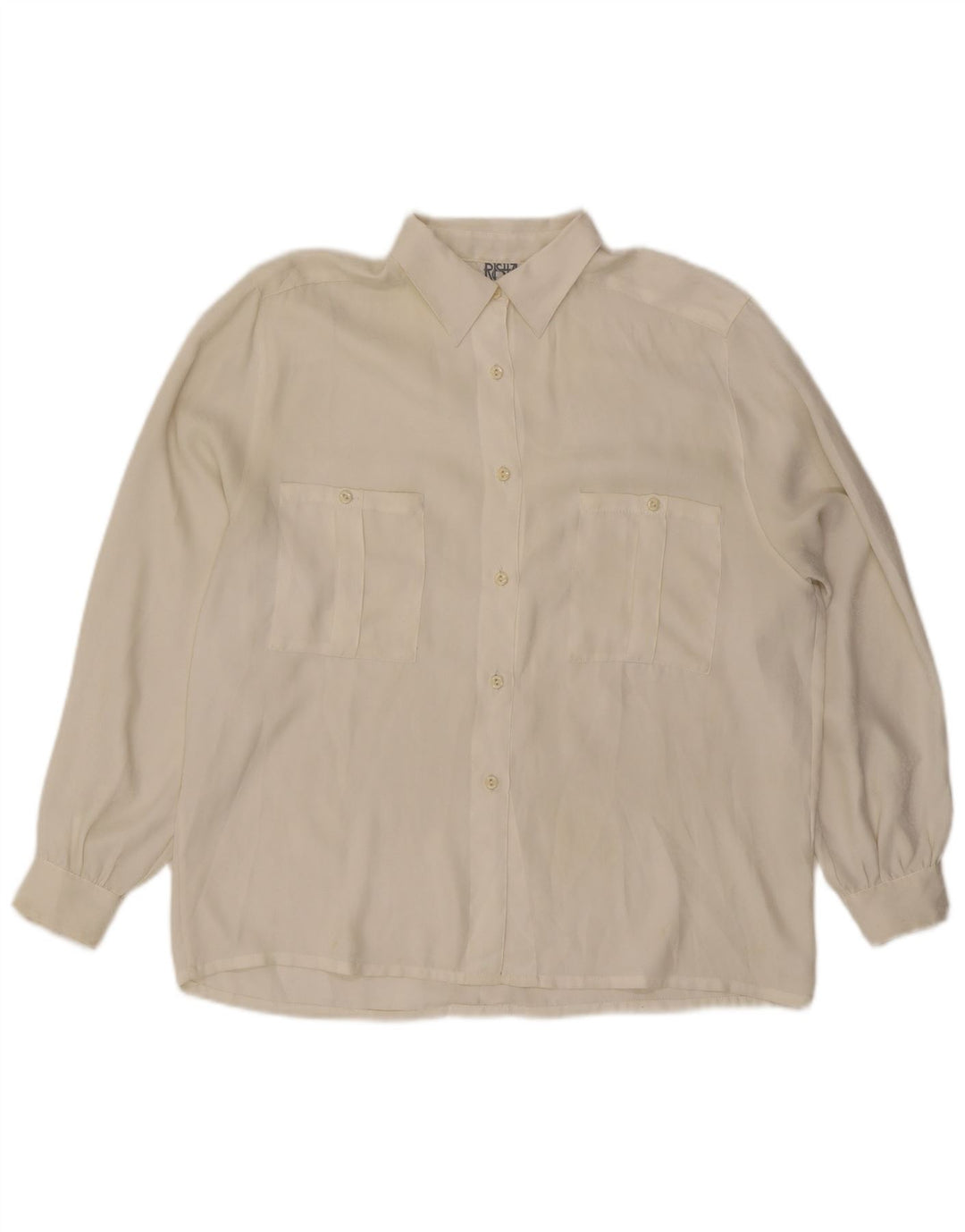 Camicia da donna vintage UK 14 poliestere bianco medio