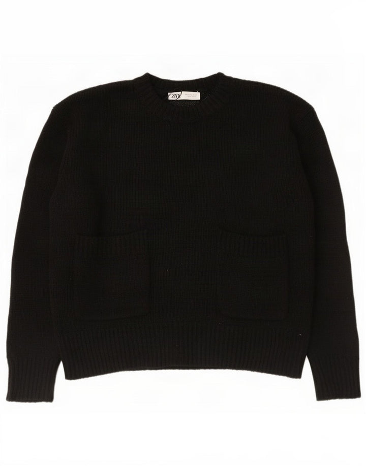 Maglione maglione girocollo oversize da donna Zara UK 10 piccolo poliestere nero