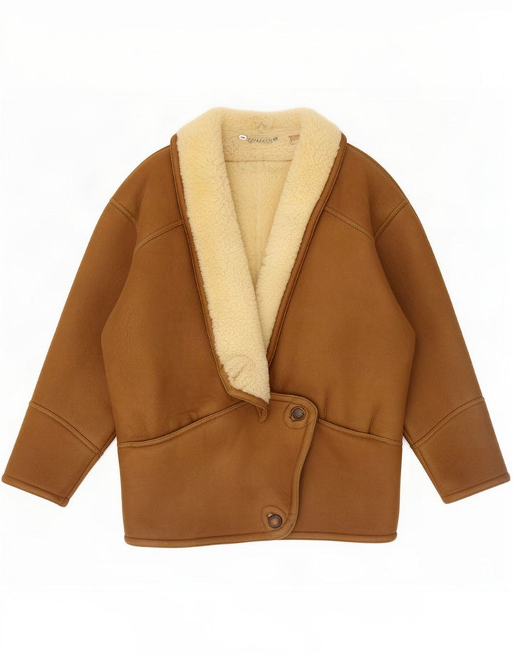 Giacca oversize in shearling vintage da donna UK 14 Marrone medio Colourblock