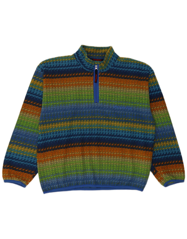 INVICTA Mens Zip Neck Fleece Jumper Large Multicoloured Striped